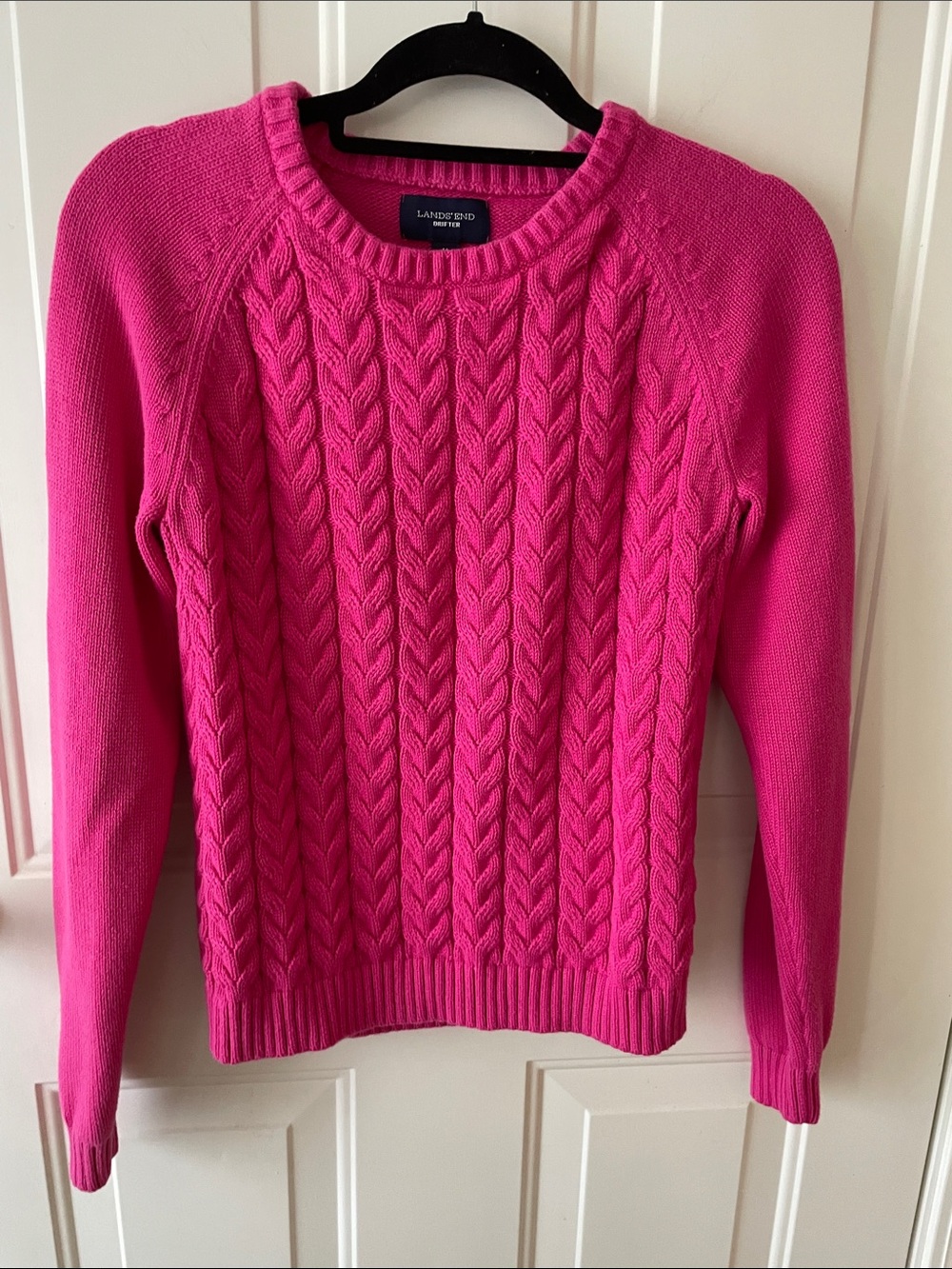 Lands' End Women's Cable Crewneck Sweater in Bright Pink Size M Fall/Winter